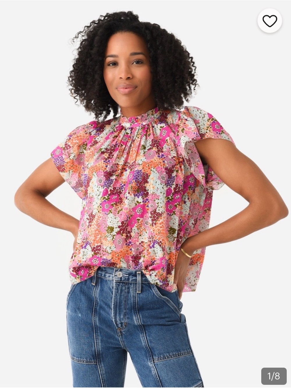 Trovata Birds of Paradise Pink Multicolor Floral Print Flutter-Sleeve Blouse S